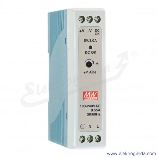 Zasilacz MDR-20-5 zasilanie 85-264VAC lub 120-370VDC, wyjście 5VDC 3A 20W Zasilacz MDR-20-5 zasilanie 85-264VAC lub 120-370VDC, wyjście 5VDC 3A 20W