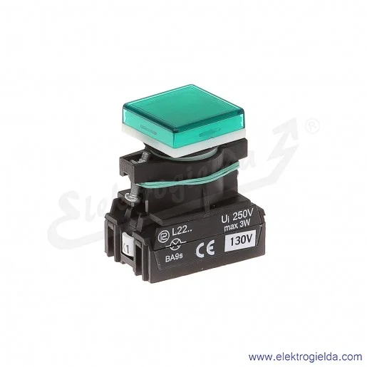 Lampka sygnalizacyjna L22Kz 130V AC zielona klosz kwadratowy płaski Lampka sygnalizacyjna L22Kz 130V AC zielona klosz kwadratowy płaski