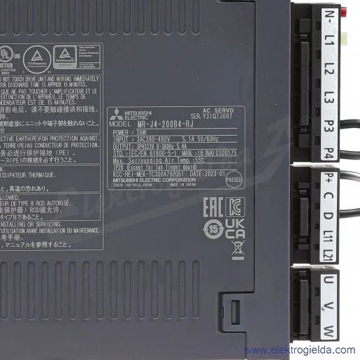 Cyfrowy serwowzmacniacz 269294 MR-J4-200B4-RJ do silnika o mocy 2kW 380-480VAC, RJ Cyfrowy serwowzmacniacz 269294 MR-J4-200B4-RJ do silnika o mocy 2kW 380-480VAC, RJ