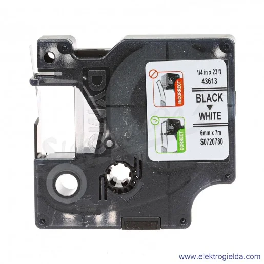 Taśma Dymo S0720780 D1 6mmx7M czarny-biały 43613 biała taśma, czarny nadruk Taśma Dymo S0720780 D1 6mmx7M czarny-biały 43613 biała taśma, czarny nadruk