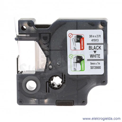Taśma Dymo S0720680 41913 D1 9mm X7M czarny/biały czarny nadruk, biała taśma Taśma Dymo S0720680 41913 D1 9mm X7M czarny/biały czarny nadruk, biała taśma