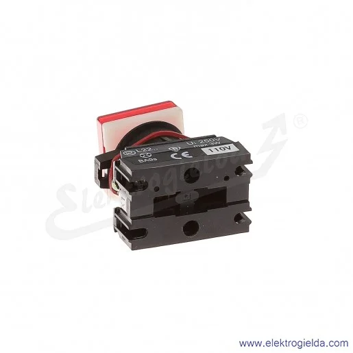 Lampka sygnalizacyjna L22Kc 110V AC czerwona klosz kwadratowy płaski Lampka sygnalizacyjna L22Kc 110V AC czerwona klosz kwadratowy płaski