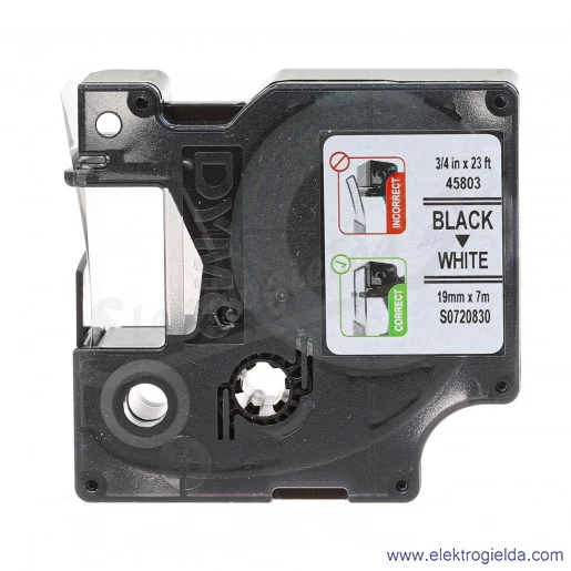 Taśma Dymo S0720830 45803 D1 19mmX7M czarny/biały czarny nadruk biała taśma Taśma Dymo S0720830 45803 D1 19mmX7M czarny/biały czarny nadruk biała taśma
