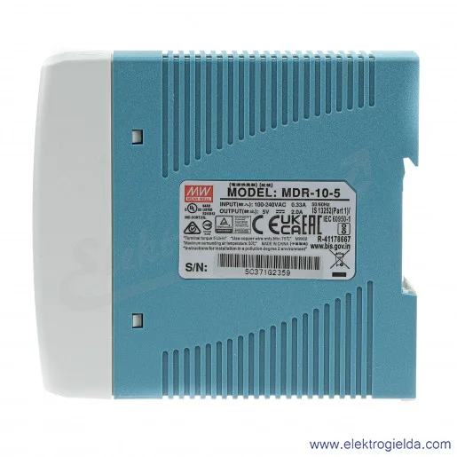Zasilacz impulsowy MDR-10-5 zasilanie 85-264VAC lub 120-370VDC, wyjście 5V 2A 10W