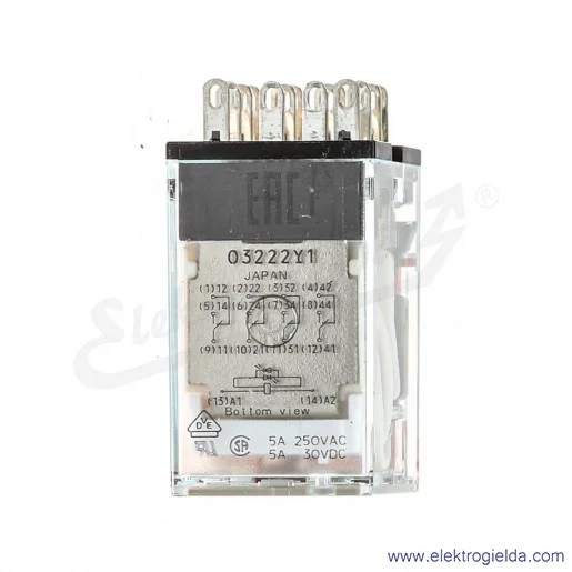 Przekaźnik elektromagnetyczny MY4IN 24VAC 4-polowy PDT 220VAC 24VDC, montaż na podstawce Przekaźnik elektromagnetyczny MY4IN 24VAC 4-polowy PDT 220VAC 24VDC, montaż na podstawce