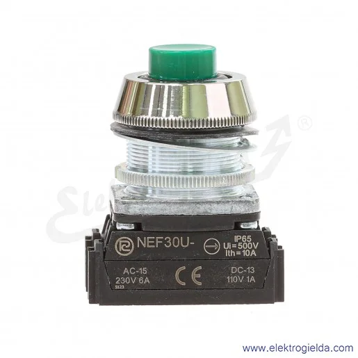 Przycisk sterowniczy NEF30 UWzXY zielony wystający uszczelniony 30mm 1NO+1NC Przycisk sterowniczy NEF30 UWzXY zielony wystający uszczelniony 30mm 1NO+1NC