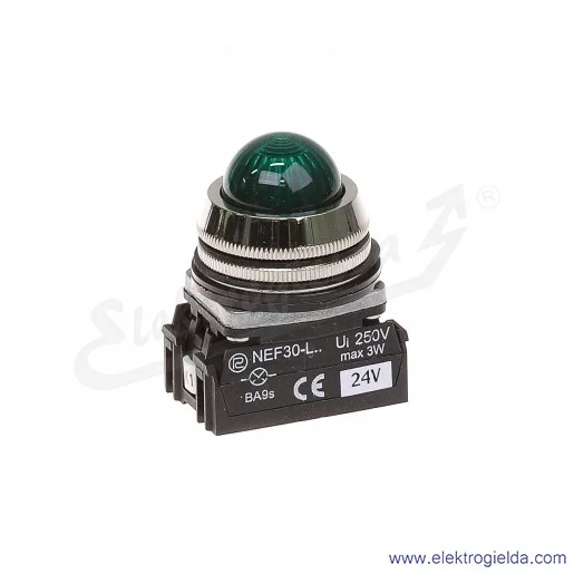 Lampka sygnalizacyjna NEF30 LEz 24V AC/DC zielona klosz sferyczny 30mm