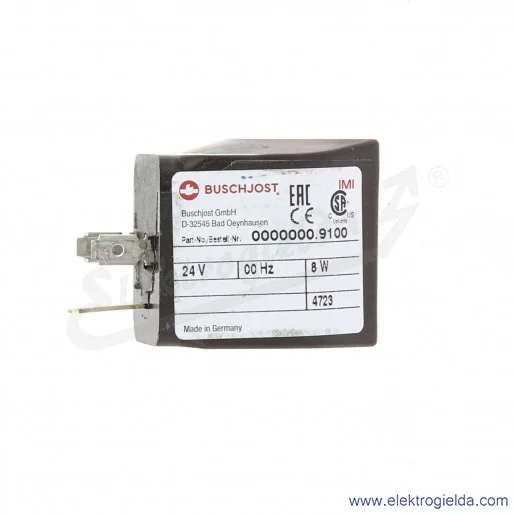 Cewka do zaworów 0000000.9100.02400, 24VDC, 8 W, IP65, pod wtyczkę DIN-A Cewka do zaworów 0000000.9100.02400, 24VDC, 8 W, IP65, pod wtyczkę DIN-A