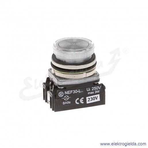 Lampka sygnalizacyjna NEF30 LPb 230V AC/DC biała klosz płaski 30mm Lampka sygnalizacyjna NEF30 LPb 230V AC/DC biała klosz płaski 30mm