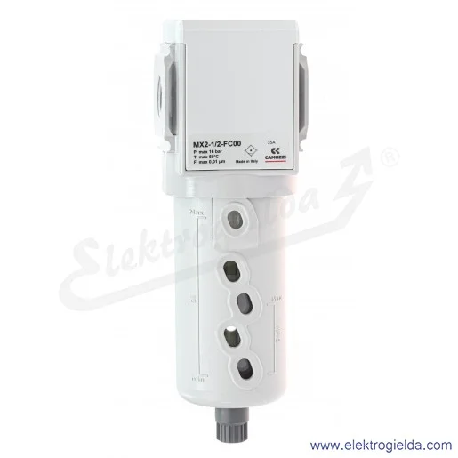 Filtr koalescencyjny MX2-1/2-FC00, G1/2, filtracja 0,01 µm, 8 Bar, 3800 l/min, spust półautomatyczny-ręczny, Camozzi Filtr koalescencyjny MX2-1/2-FC00, G1/2, filtracja 0,01 µm, 8 Bar, 3800 l/min, spust półautomatyczny-ręczny, Camozzi