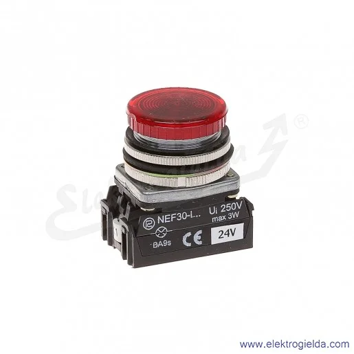 Lampka sygnalizacyjna NEF30 LPc 24V AC/DC czerwona klosz płaski 30mm Lampka sygnalizacyjna NEF30 LPc 24V AC/DC czerwona klosz płaski 30mm