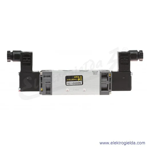 Zawór rozdzielający elektromagnetyczny 52100005, 5/2 bistabilny, G1/4, 1.5-8 Bar, 1050 l/min, cewki 24 VDC, 5-50 °C, Seria 521 Zawór rozdzielający elektromagnetyczny 52100005, 5/2 bistabilny, G1/4, 1.5-8 Bar, 1050 l/min, cewki 24 VDC, 5-50 °C, Seria 521