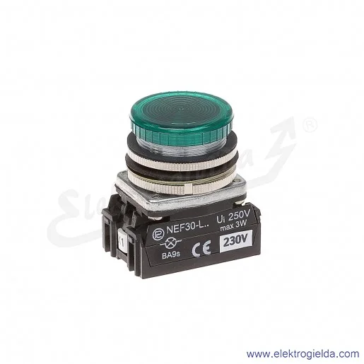 Lampka sygnalizacyjna NEF30 LPz 230V AC/DC zielona klosz płaski 30mm Lampka sygnalizacyjna NEF30 LPz 230V AC/DC zielona klosz płaski 30mm