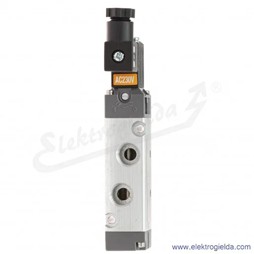 Zawór rozdzielający elektromagnetyczny 52100004, 5/2 monostabilny, G1/4, 1.5-8 Bar, 1050 l/min, cewka 230 VAC, 5-50 °C, Seria 52 Zawór rozdzielający elektromagnetyczny 52100004, 5/2 monostabilny, G1/4, 1.5-8 Bar, 1050 l/min, cewka 230 VAC, 5-50 °C, Seria 52