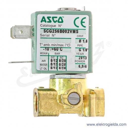 Zawór grzybkowy elektromagnetyczny SCG256B002VMS.230/50, 2/2 NC, G1/8, 0-20 Bar, 1.33 l/min, z cewka 230V Zawór grzybkowy elektromagnetyczny SCG256B002VMS.230/50, 2/2 NC, G1/8, 0-20 Bar, 1.33 l/min, z cewka 230V