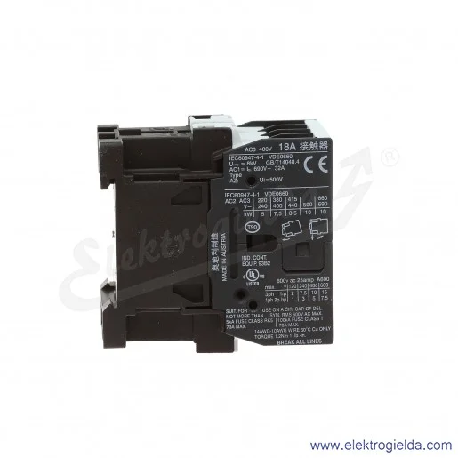 Stycznik K3-18ND10-230, 1NO, 3-polowy, 7.5kW, 18A, 230VAC Stycznik K3-18ND10-230, 1NO, 3-polowy, 7.5kW, 18A, 230VAC