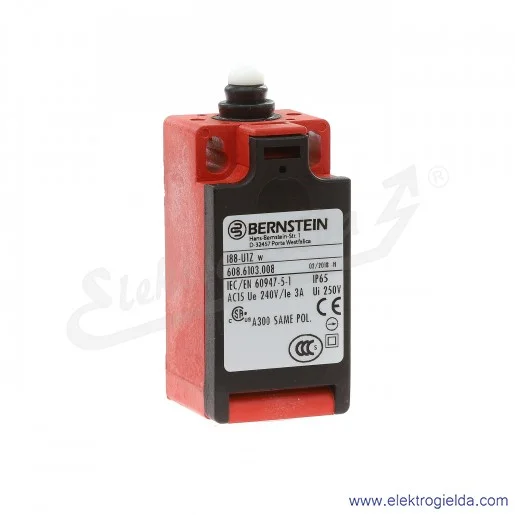 Wyłącznik krańcowy 608.6103.008 I88-U1Z W trzpień wciskany, 1NO1NC, 3 A, 240V, 12.5 N Wyłącznik krańcowy 608.6103.008 I88-U1Z W trzpień wciskany, 1NO1NC, 3 A, 240V, 12.5 N