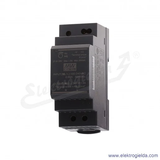 Zasilacz impulsowy HDR-30-24 zasilanie 85-264VAC lub 120-370VDC, wyjście 24V 1.5A 30W Zasilacz impulsowy HDR-30-24 zasilanie 85-264VAC lub 120-370VDC, wyjście 24V 1.5A 30W