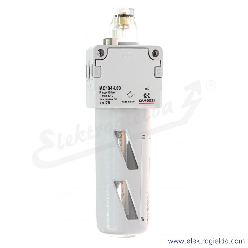 Smarownica MC104-L00, G1/4, 0-16 Bar, miska 37 ml, punkt początkowy 8 l/min, przepływ 3650 l/min, Camozzi Smarownica MC104-L00, G1/4, 0-16 Bar, miska 37 ml, punkt początkowy 8 l/min, przepływ 3650 l/min, Camozzi