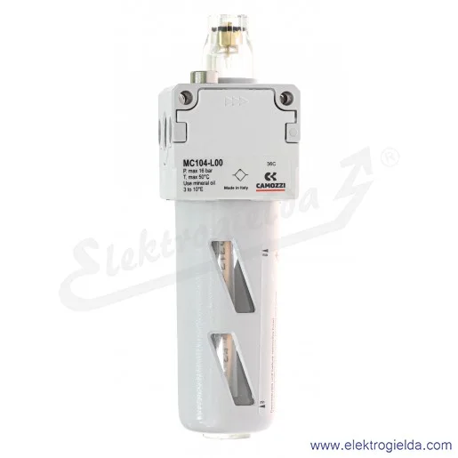 Smarownica MC104-L00, G1/4, 0-16 Bar, miska 37 ml, punkt początkowy 8 l/min, przepływ 3650 l/min, Camozzi Smarownica MC104-L00, G1/4, 0-16 Bar, miska 37 ml, punkt początkowy 8 l/min, przepływ 3650 l/min, Camozzi
