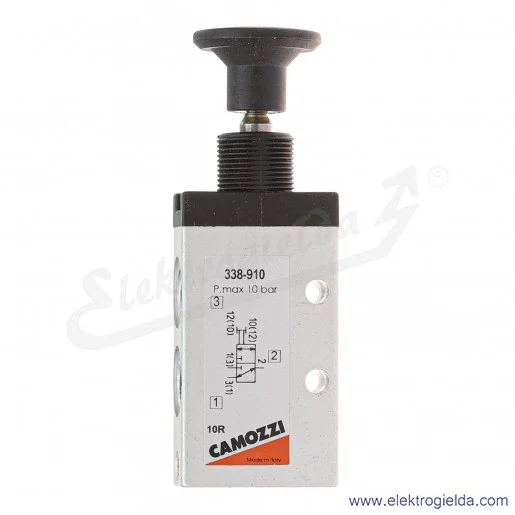 Zawór rozdzielający ręczny 338-910, 3/2 NC, bistabilny, G1/8, -0.9-10 Bar, 700 l/min, element wykonawczy przycisk, Camozzi Zawór rozdzielający ręczny 338-910, 3/2 NC, bistabilny, G1/8, -0.9-10 Bar, 700 l/min, element wykonawczy przycisk, Camozzi
