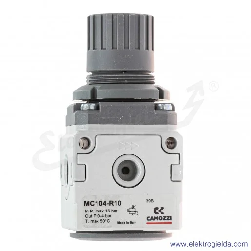 Reduktor ciśnienia MC104-R10, G1/4, zakres regulacji 0 ÷ 4 Bary, odpowietrzenie samoczynne, bez manometru, Camozzi Reduktor ciśnienia MC104-R10, G1/4, zakres regulacji 0 ÷ 4 Bary, odpowietrzenie samoczynne, bez manometru, Camozzi