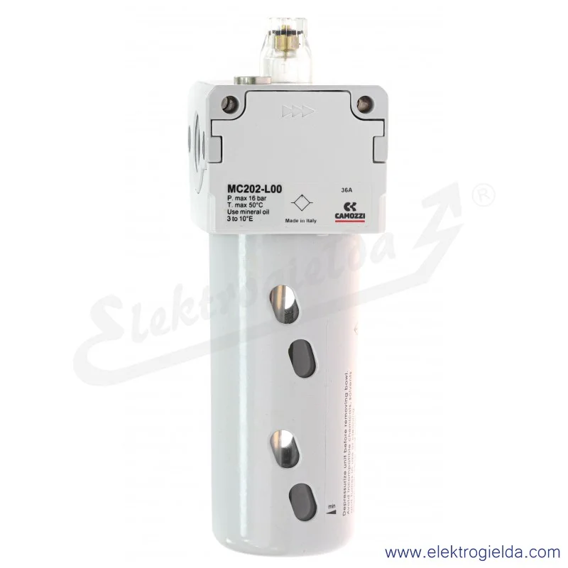 Smarownica MC202-L00, G1/2, 0-16 Bar, miska 170 ml, punkt początkowy 15.5 l/min, przepływ 8200 l/min, Camozzi Smarownica MC202-L00, G1/2, 0-16 Bar, miska 170 ml, punkt początkowy 15.5 l/min, przepływ 8200 l/min, Camozzi