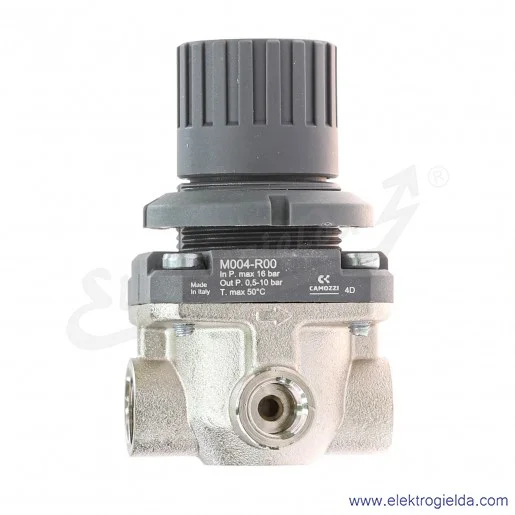 Reduktor ciśnienia M004-R00, G1/4, zakres regulacji 0.5-10 bar, 850 l/min, odpowietrzenie samoczynne, bez manometru, Camozzi Reduktor ciśnienia M004-R00, G1/4, zakres regulacji 0.5-10 bar, 850 l/min, odpowietrzenie samoczynne, bez manometru, Camozzi