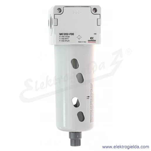 Filtr powietrza MC202-F00, G1/2, filtracja 25 µm, 0,3 ÷ 16 bar, 5100 l/min, spust półautomatyczny, Camozzi Filtr powietrza MC202-F00, G1/2, filtracja 25 µm, 0,3 ÷ 16 bar, 5100 l/min, spust półautomatyczny, Camozzi