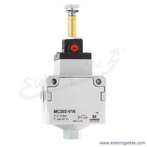 Zawór odcinający elektromagnetyczny MC202-V16, 3/2 NC, monostabilny, G1/2, 2 ÷ 10 bar, 5300 l/min, bistabilne wysterowanie ręczn Zawór odcinający elektromagnetyczny MC202-V16, 3/2 NC, monostabilny, G1/2, 2 ÷ 10 bar, 5300 l/min, bistabilne wysterowanie ręczn
