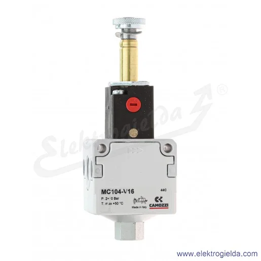 Zawór odcinający elektromagnetyczny MC104-V16, 3/2 NC, monostabilny, G1/4, 2 ÷ 10 bar, 1600 l/min, bistabilne wysterowane ręczne Zawór odcinający elektromagnetyczny MC104-V16, 3/2 NC, monostabilny, G1/4, 2 ÷ 10 bar, 1600 l/min, bistabilne wysterowane ręczne