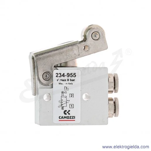 Krańcówka pneumatyczna 234-955, 3/2 NC, Fi 4, 2-10 Bar, 60 l/min, krótka dźwignia z rolką, siła uruchamiająca 6 (N), Camozzi Krańcówka pneumatyczna 234-955, 3/2 NC, Fi 4, 2-10 Bar, 60 l/min, krótka dźwignia z rolką, siła uruchamiająca 6 (N), Camozzi