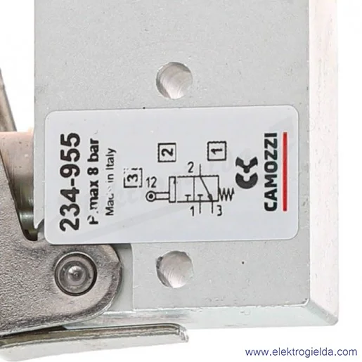Krańcówka pneumatyczna 234-955, 3/2 NC, Fi 4, 2-10 Bar, 60 l/min, krótka dźwignia z rolką, siła uruchamiająca 6 (N), Camozzi Krańcówka pneumatyczna 234-955, 3/2 NC, Fi 4, 2-10 Bar, 60 l/min, krótka dźwignia z rolką, siła uruchamiająca 6 (N), Camozzi