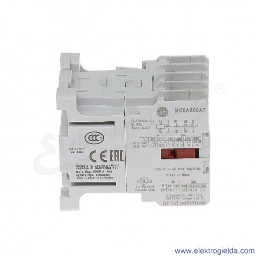 Stycznik MC0AB00AT6 230V AC 50/60 HZ, 2NO+2NC, 2,2KW/400V AC-3, 20A AC-1, 4-polowy Stycznik MC0AB00AT6 230V AC 50/60 HZ, 2NO+2NC, 2,2KW/400V AC-3, 20A AC-1, 4-polowy