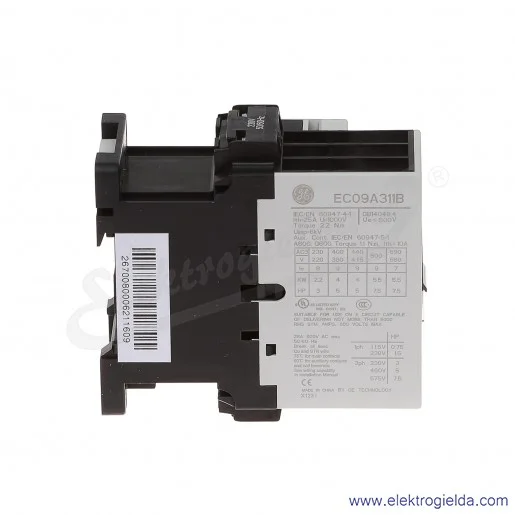 Stycznik EC09A311B230 230V AC 50/60 HZ, 1NO+1NC, 4KW/400V AC-3, 20A AC-1, 3-polowy Stycznik EC09A311B230 230V AC 50/60 HZ, 1NO+1NC, 4KW/400V AC-3, 20A AC-1, 3-polowy
