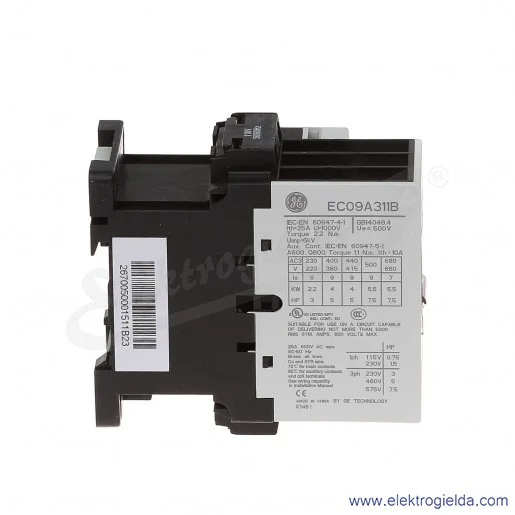Stycznik EC09A311B110 110V AC 50/60 HZ, 1NO+1NC, 4KW/400V AC-3, 20A AC-1, 3-polowy Stycznik EC09A311B110 110V AC 50/60 HZ, 1NO+1NC, 4KW/400V AC-3, 20A AC-1, 3-polowy