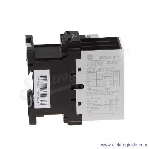 Stycznik EC12A311B042 42V AC 50/60 HZ, 1NO+1NC, 5.5KW/400V AC-3, 25A AC-1, 3-polowy Stycznik EC12A311B042 42V AC 50/60 HZ, 1NO+1NC, 5.5KW/400V AC-3, 25A AC-1, 3-polowy