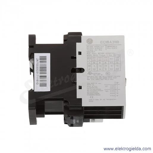 Stycznik EC18A311B110 110V AC 50/60 HZ, 1NO+1NC, 7.5KW/400V AC-3, 32A AC-1, 3-polowy Stycznik EC18A311B110 110V AC 50/60 HZ, 1NO+1NC, 7.5KW/400V AC-3, 32A AC-1, 3-polowy