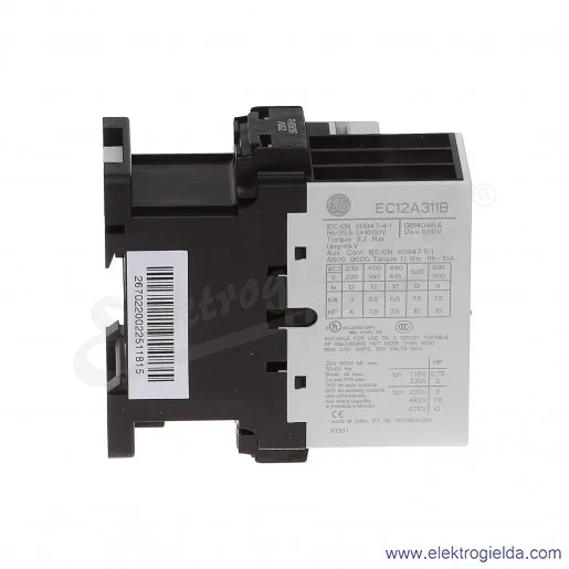 Stycznik EC12A311B230 230V AC 50/60 HZ, 1NO+1NC, 5.5KW/400V AC-3, 25A AC-1, 3-polowy Stycznik EC12A311B230 230V AC 50/60 HZ, 1NO+1NC, 5.5KW/400V AC-3, 25A AC-1, 3-polowy