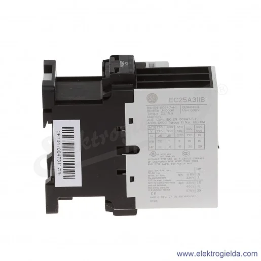 Stycznik EC25A311B042 42V AC 50/60 HZ, 1NO+1NC, 11KW/400V AC-3, 45A AC-1, 3-polowy Stycznik EC25A311B042 42V AC 50/60 HZ, 1NO+1NC, 11KW/400V AC-3, 45A AC-1, 3-polowy