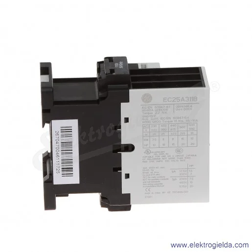Stycznik EC25A311B110 110V AC 50/60 HZ, 1NO+1NC, 11KW/400V AC-3, 45A AC-1, 3-polowy Stycznik EC25A311B110 110V AC 50/60 HZ, 1NO+1NC, 11KW/400V AC-3, 45A AC-1, 3-polowy