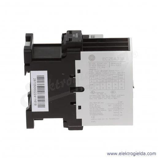 Stycznik EC25A311B230 230V AC 50/60 HZ, 1NO+1NC, 11KW/400V AC-3, 45A AC-1, 3-polowy Stycznik EC25A311B230 230V AC 50/60 HZ, 1NO+1NC, 11KW/400V AC-3, 45A AC-1, 3-polowy