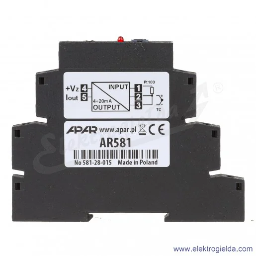 Przetwornik temperatury AR581 wyjście 4...20mA, wejście: Pt100, J, K, S, N, E Przetwornik temperatury AR581 wyjście 4...20mA, wejście: Pt100, J, K, S, N, E