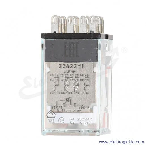 Przekaźnik elektromagnetyczny MY4N 24VDC 4-polowy PDT 220VAC 24VDC, montaż na podstawce Przekaźnik elektromagnetyczny MY4N 24VDC 4-polowy PDT 220VAC 24VDC, montaż na podstawce