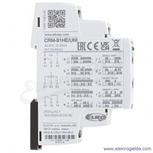 Przekaźnik czasowy CRM-91HE uniwersalny z zewnętrznym potencjometrem, 0.1s-10dni, 1CO 16A, 12..240VAC Przekaźnik czasowy CRM-91HE uniwersalny z zewnętrznym potencjometrem, 0.1s-10dni, 1CO 16A, 12..240VAC
