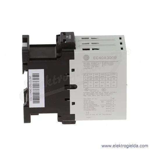 Stycznik EC40A300B110 110V AC 50/60 HZ, 18.5KW/400V AC-3, 60A AC-1, 3-polowy Stycznik EC40A300B110 110V AC 50/60 HZ, 18.5KW/400V AC-3, 60A AC-1, 3-polowy