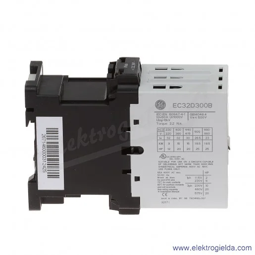 Stycznik EC32D300B024W 24V DC, 15KW/400V AC-3, 60A AC-1, 3-polowy Stycznik EC32D300B024W 24V DC, 15KW/400V AC-3, 60A AC-1, 3-polowy