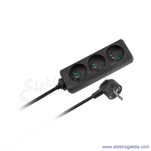 Przedłużacz listwowy URZ3198-5-B bez przełącznika, przewód 5m 3X1,5, 3 gniazdka 230V 16A, max: 3680W Przedłużacz listwowy URZ3198-5-B bez przełącznika, przewód 5m 3X1,5, 3 gniazdka 230V 16A, max: 3680W