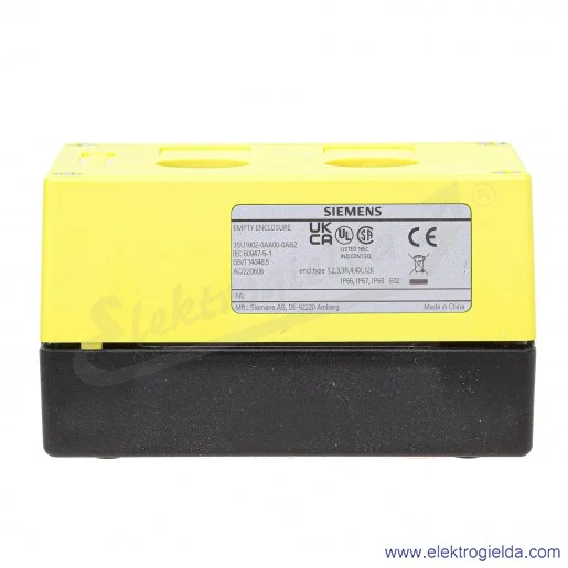 Kaseta pusta 3SU1802-0AA00-0AB2 żółta obudowa 2 otwory fi 22mm, IP69 Kaseta pusta 3SU1802-0AA00-0AB2 żółta obudowa 2 otwory fi 22mm, IP69