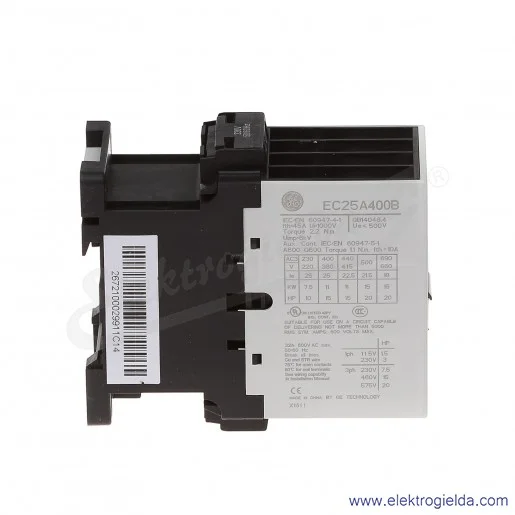 Stycznik EC25A400B230 230V AC 50/60 HZ, 11KW/400V AC-3, 45A AC-1, 4-polowy Stycznik EC25A400B230 230V AC 50/60 HZ, 11KW/400V AC-3, 45A AC-1, 4-polowy